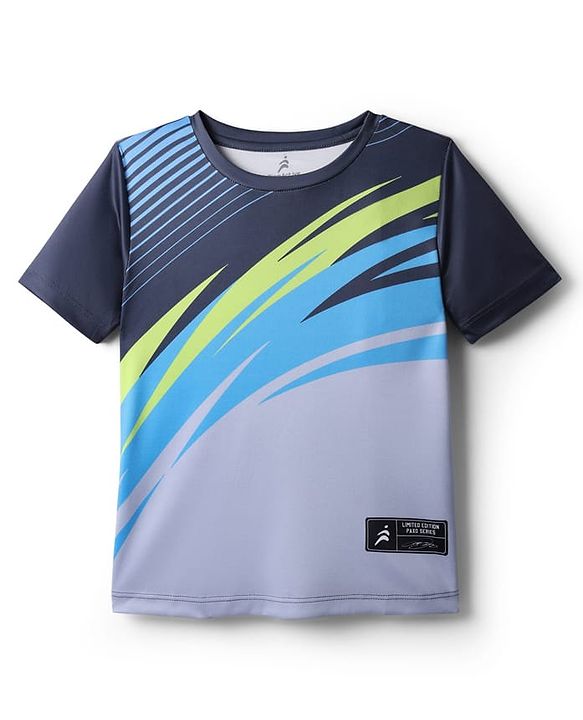 Pine Active Half Sleeves T-Shirt with Abstract Print - Grey