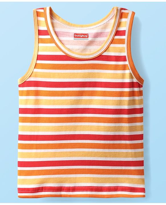 Babyhug 100% Cotton Knit Sleeveless Striped & Printed Sando Vests Pack of 3 - Multicolor