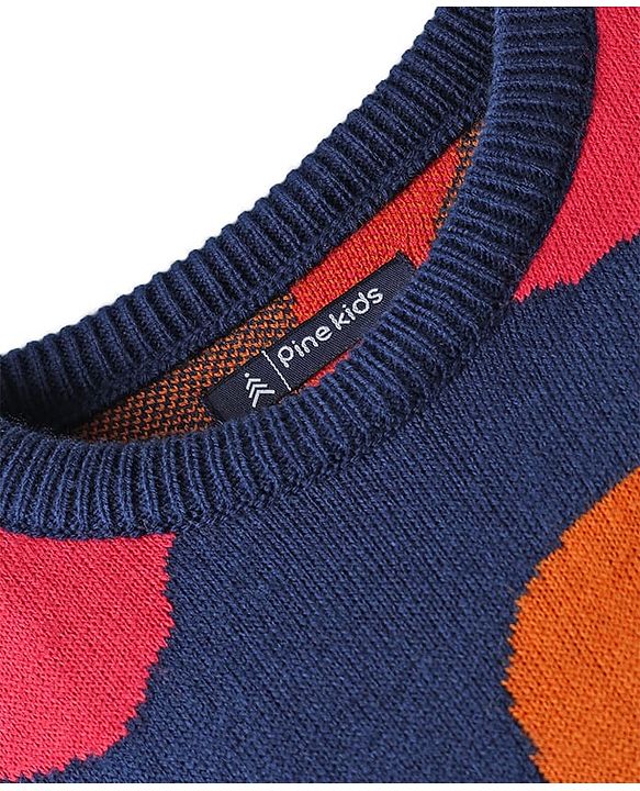 Pine Kids Knit Full Sleeves Pullover Sweater with Floral Design - Navy Blue
