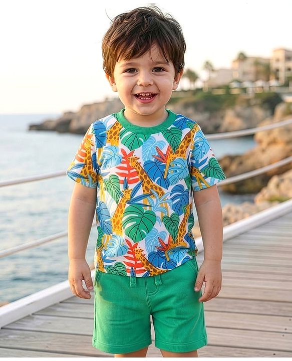 Babyhug Single Jersey Knit Half Sleeves T-Shirt & Shorts Set with Jungle Theme Print - Mint