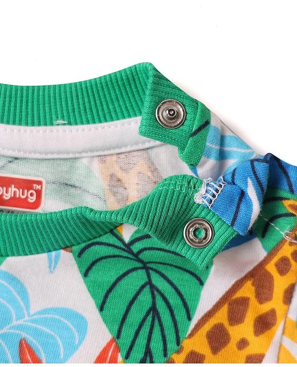 Babyhug Single Jersey Knit Half Sleeves T-Shirt & Shorts Set with Jungle Theme Print - Mint