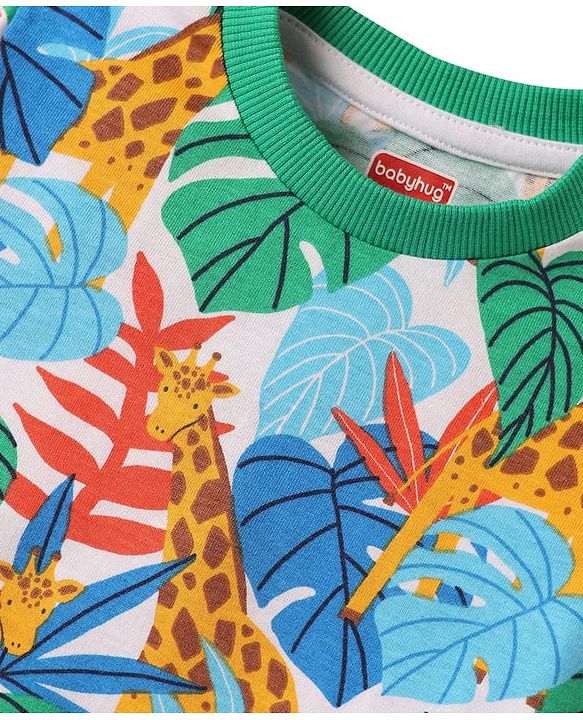Babyhug Single Jersey Knit Half Sleeves T-Shirt & Shorts Set with Jungle Theme Print - Mint
