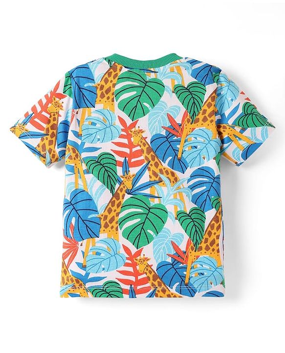 Babyhug Single Jersey Knit Half Sleeves T-Shirt & Shorts Set with Jungle Theme Print - Mint