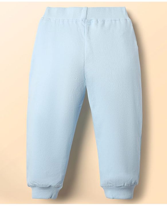 Babyhug Cotton Terry Knit Full Length Lounge Pants With Rainbow Applique - Light Blue