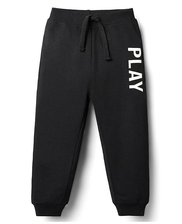 Babyhug Terry Knit Full Length Lounge Pant With Play Print - Black
