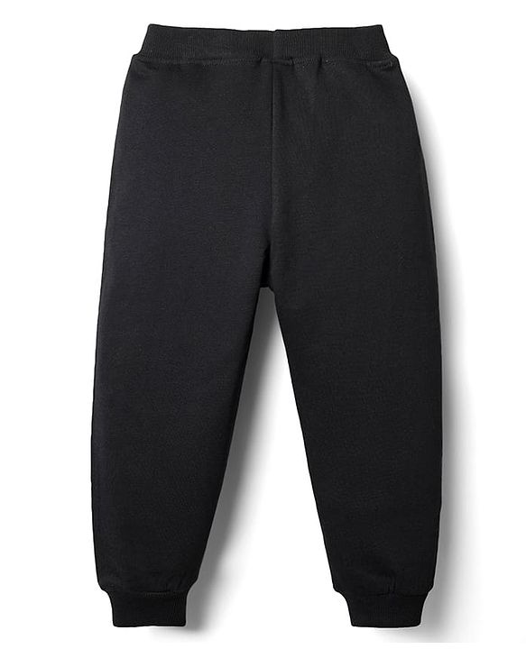 Babyhug Terry Knit Full Length Lounge Pant With Play Print - Black