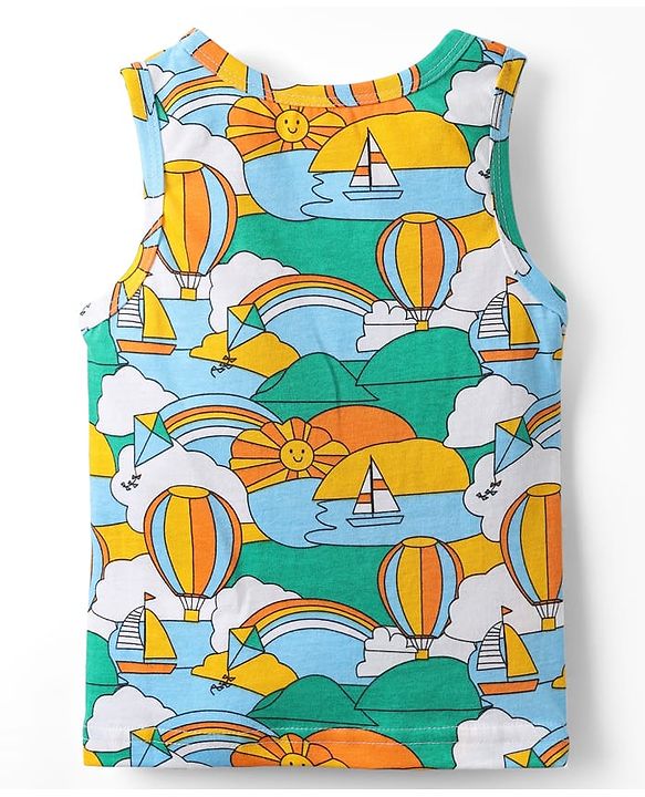 Babyhug 100% Cotton Knit Sleeveless Air Balloon & Boat Printed Sando Vests Pack of 3 - Multicolor