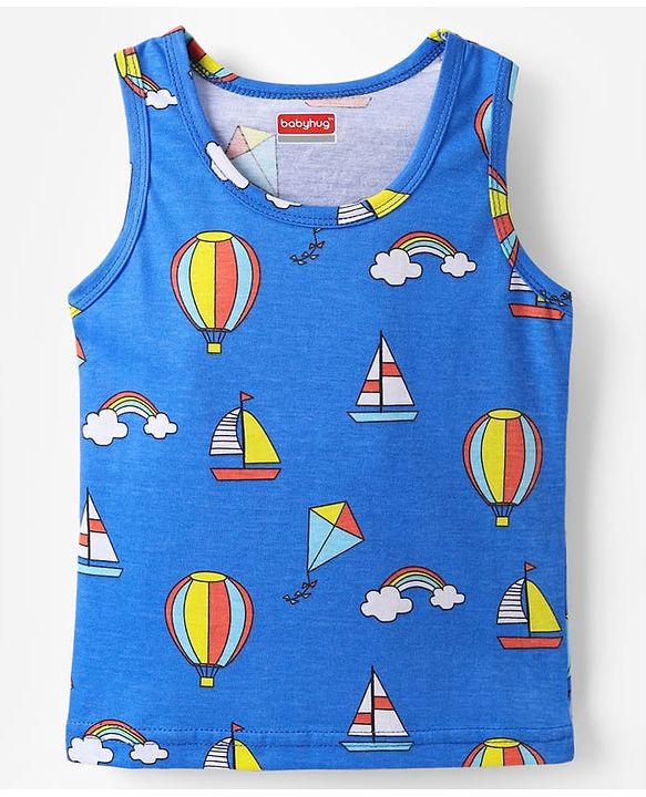 Babyhug 100% Cotton Knit Sleeveless Air Balloon & Boat Printed Sando Vests Pack of 3 - Multicolor