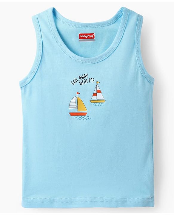 Babyhug 100% Cotton Knit Sleeveless Air Balloon & Boat Printed Sando Vests Pack of 3 - Multicolor
