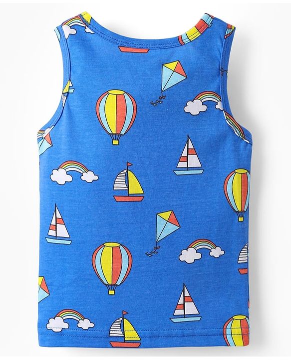 Babyhug 100% Cotton Knit Sleeveless Air Balloon & Boat Printed Sando Vests Pack of 3 - Multicolor