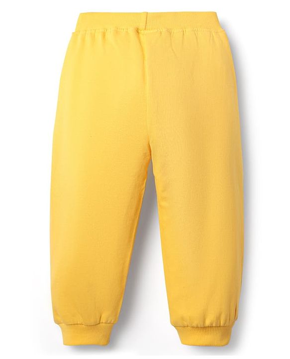 Babyhug Cotton Terry Knit Full Length Lounge Pants With Text Print - Yellow