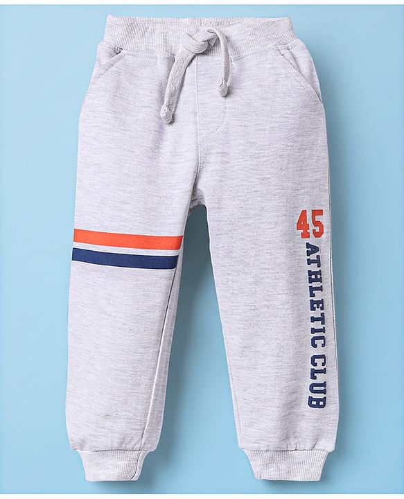 Babyhug Cotton Terry Knit Full Length Lounge Pants With Text Print - Grey