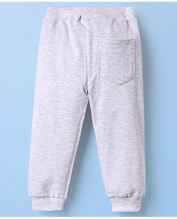Babyhug Cotton Terry Knit Full Length Lounge Pants With Text Print - Grey