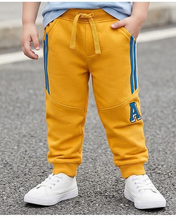 Babyhug Cotton Terry Knit Full Length Cut & Sew Lounge Pants - Yellow