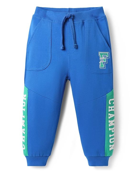 Babyhug Cotton Knit Full Length Lounge Pant With Text Print - Blue