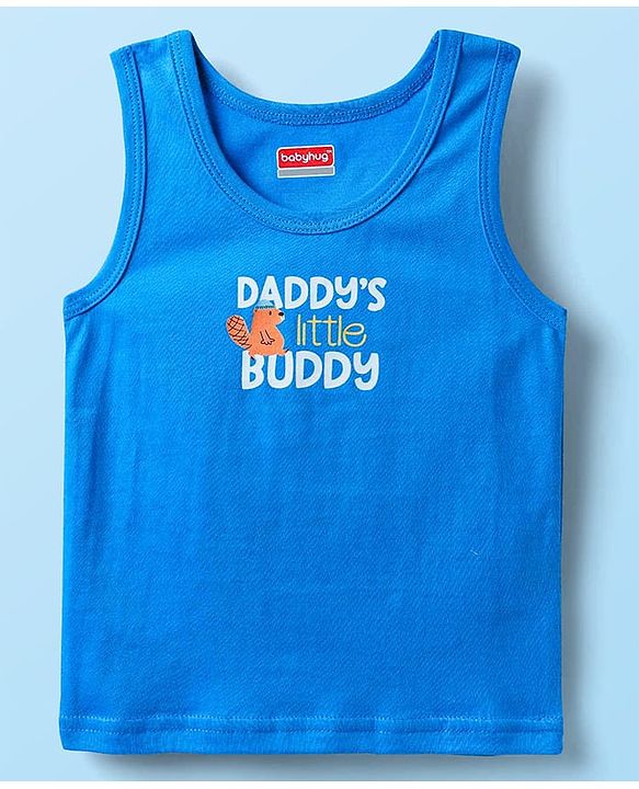 Babyhug 100% Knit Sleeveless Striped & Animal Printed Sando Vests Pack of 3 - Blue White & Yellow