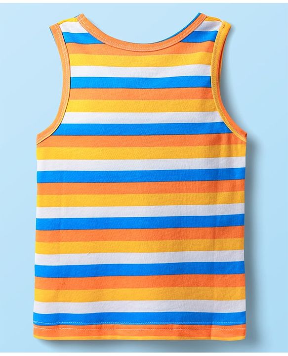Babyhug 100% Knit Sleeveless Striped & Animal Printed Sando Vests Pack of 3 - Blue White & Yellow
