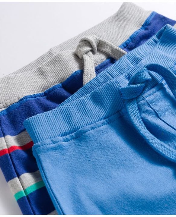 Babyhug Terry Knit Full Length Lounge Pant With Stripes Pack Of 2 - Blue & Navy Blue