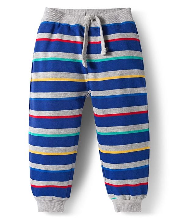 Babyhug Terry Knit Full Length Lounge Pant With Stripes Pack Of 2 - Blue & Navy Blue