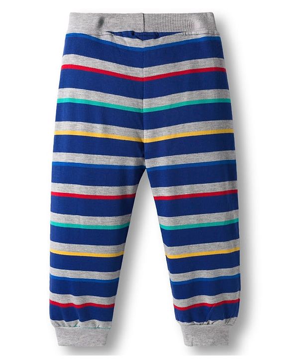 Babyhug Terry Knit Full Length Lounge Pant With Stripes Pack Of 2 - Blue & Navy Blue