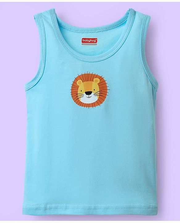 Babyhug 100% Cotton Sleeveless Vests With Stripes & Animal Print Pack Of 3 - Light Blue White & Yellow