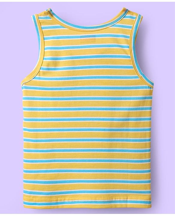 Babyhug 100% Cotton Sleeveless Vests With Stripes & Animal Print Pack Of 3 - Light Blue White & Yellow