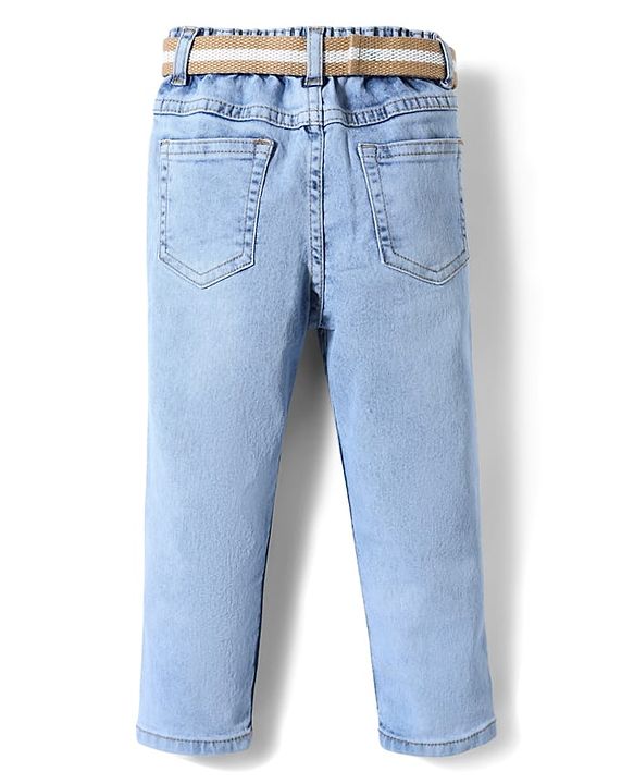 Babyhug Denim Full Length Washed Jeans With Stretch & Belt - Blue