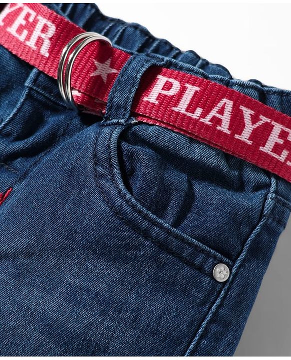 Babyhug Denim Full Length Washed Jeans With Stretch & Belt - Blue