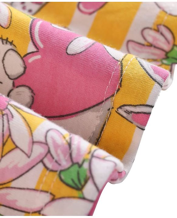 Babyhug 100% Cotton Shoulder Strap Floral & Bunny Printed Frock - Multicolour