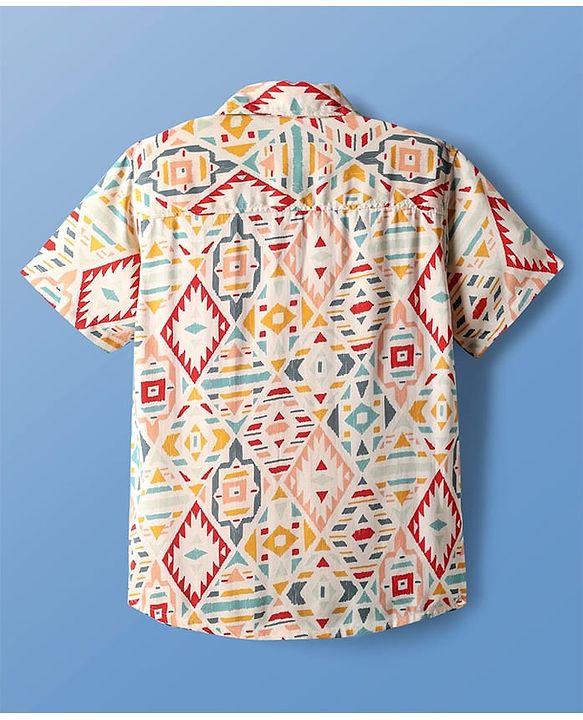 Pine Kids Viscose Woven Half Sleeves Abstract Printed Shirt - White