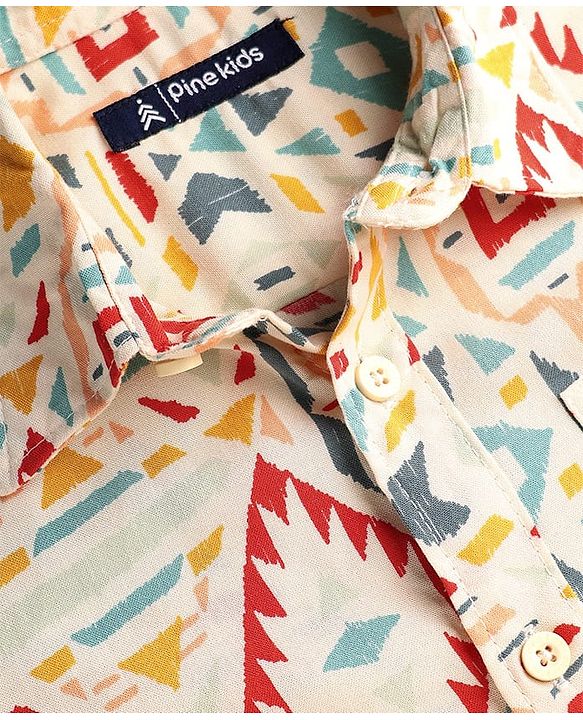 Pine Kids Viscose Woven Half Sleeves Abstract Printed Shirt - White