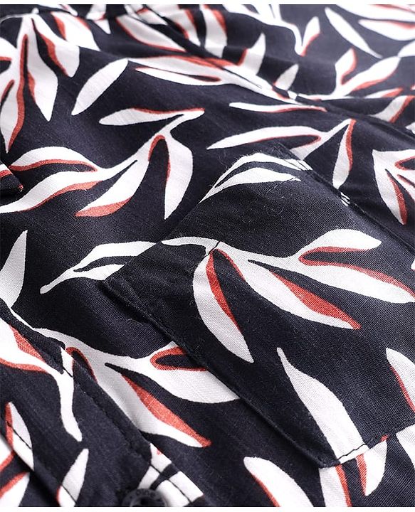 Pine Kids Viscose Woven Half Sleeves Leaves Printed Shirt - Black