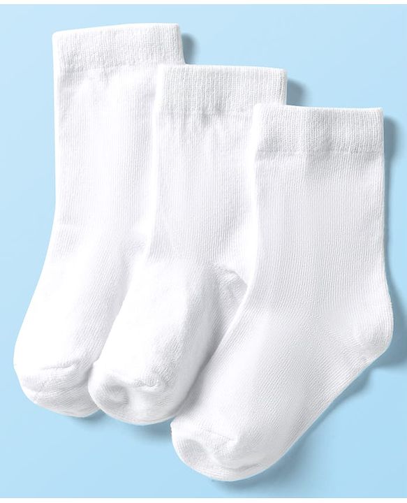 Cute Walk By Babyhug Cotton Knit Mid Calf Length Anti Bacterial Solid Coloured Socks Pack Of 3 - White