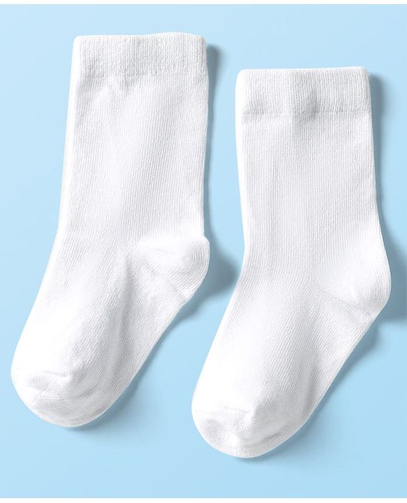 Cute Walk By Babyhug Cotton Knit Mid Calf Length Anti Bacterial Solid Coloured Socks Pack Of 3 - White