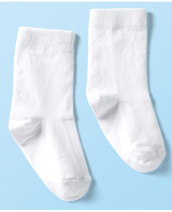 Cute Walk By Babyhug Cotton Knit Mid Calf Length Anti Bacterial Solid Coloured Socks Pack Of 3 - White