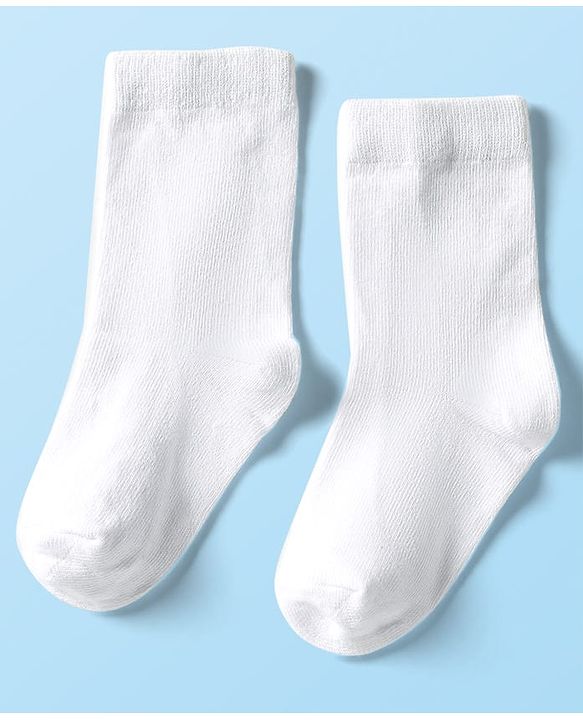 Cute Walk By Babyhug Cotton Knit Mid Calf Length Anti Bacterial Solid Coloured Socks Pack Of 3 - White