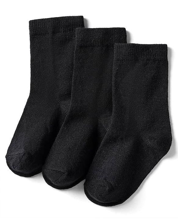 Cute Walk By Babyhug Cotton Knit Mid Calf Length Anti Bacterial Solid Coloured Socks Pack Of 3 - Black