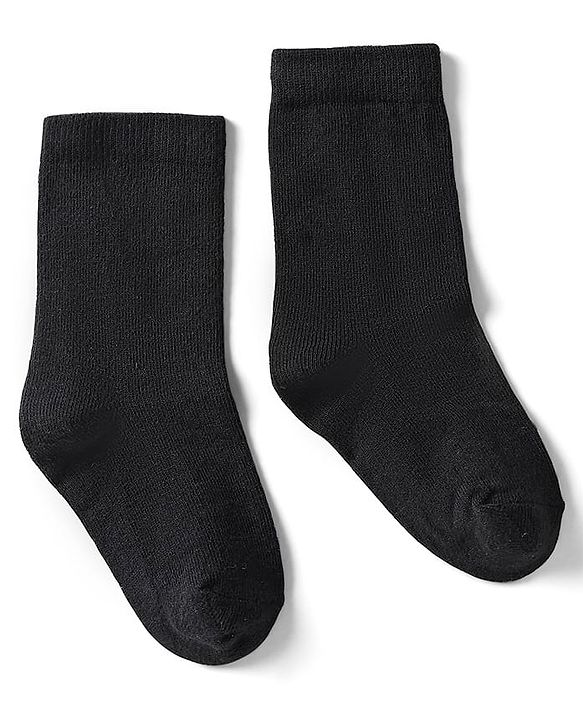 Cute Walk By Babyhug Cotton Knit Mid Calf Length Anti Bacterial Solid Coloured Socks Pack Of 3 - Black