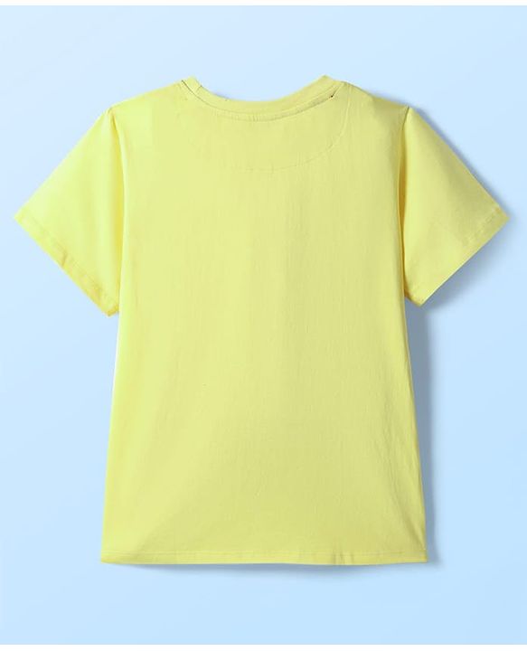 Pine Kids Cotton Knit Half Sleeves T-Shirt with Floral Print - Yellow