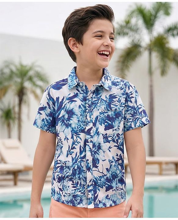 Pine Kids Viscose Woven Half Sleeves Shirt With Floral Print - Multicolour