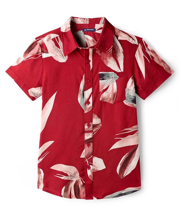 Pine Kids Viscose Woven Half Sleeves Shirt With Abstract Print - Red