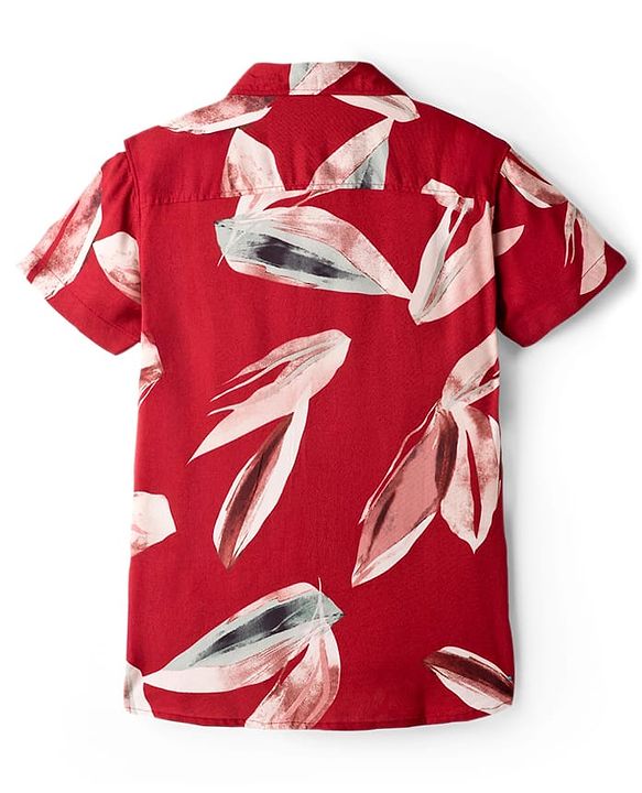 Pine Kids Viscose Woven Half Sleeves Shirt With Abstract Print - Red