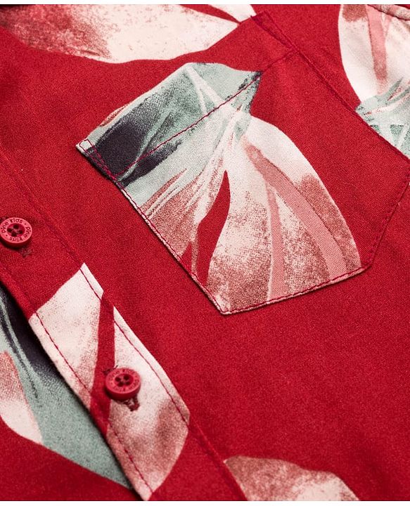 Pine Kids Viscose Woven Half Sleeves Shirt With Abstract Print - Red