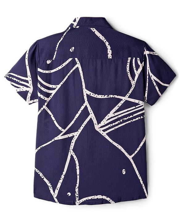 Pine Kids Viscose Woven Half Sleeves Shirt With Abstract Print - Navy Blue