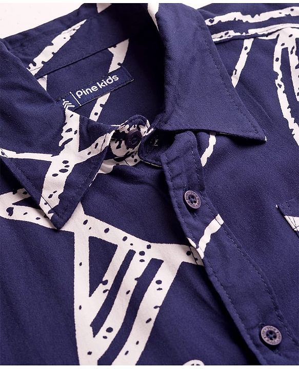 Pine Kids Viscose Woven Half Sleeves Shirt With Abstract Print - Navy Blue