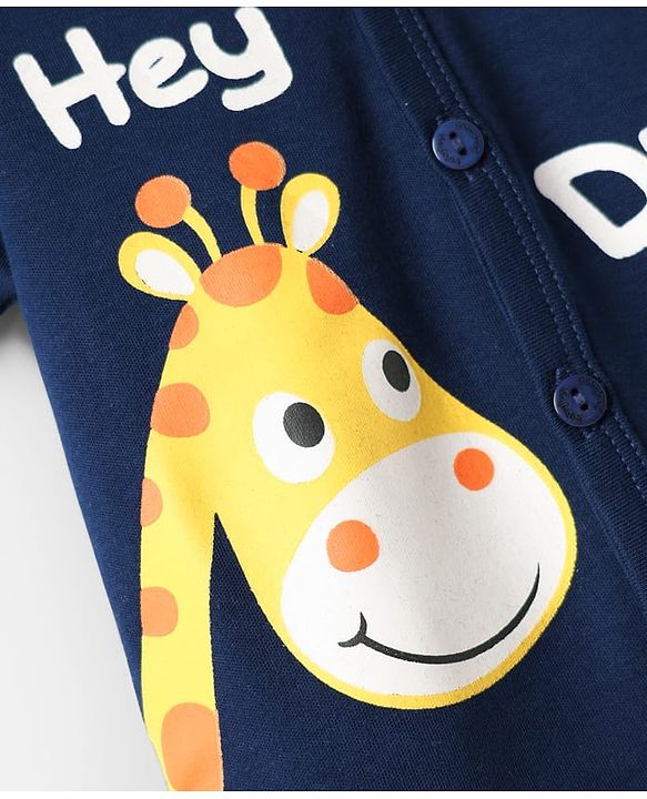 Babyhug 100% Cotton Half Sleeves Front Open Jhablas With Stripes & Animals Print Pack Of 3 - Navy Blue White & Light Blue.