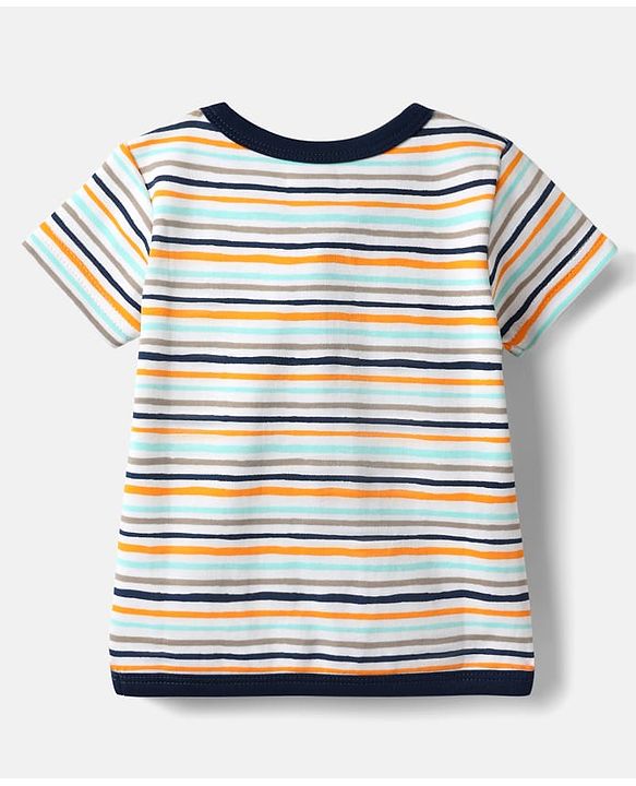 Babyhug 100% Cotton Half Sleeves Front Open Jhablas With Stripes & Animals Print Pack Of 3 - Navy Blue White & Light Blue.
