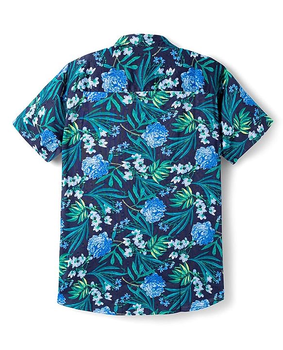 Pine Kids Viscose Woven Half Sleeves Shirt With Floral Print - Blue