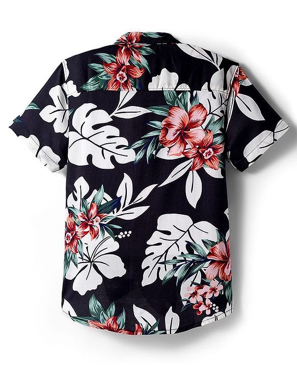 Pine Kids Viscose Woven Half Sleeves Shirt With Floral Print - Black