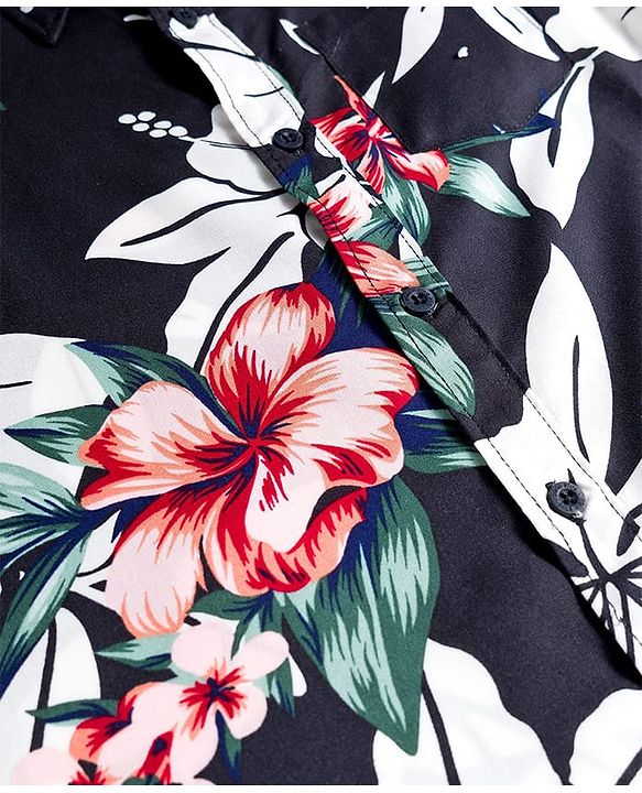 Pine Kids Viscose Woven Half Sleeves Shirt With Floral Print - Black